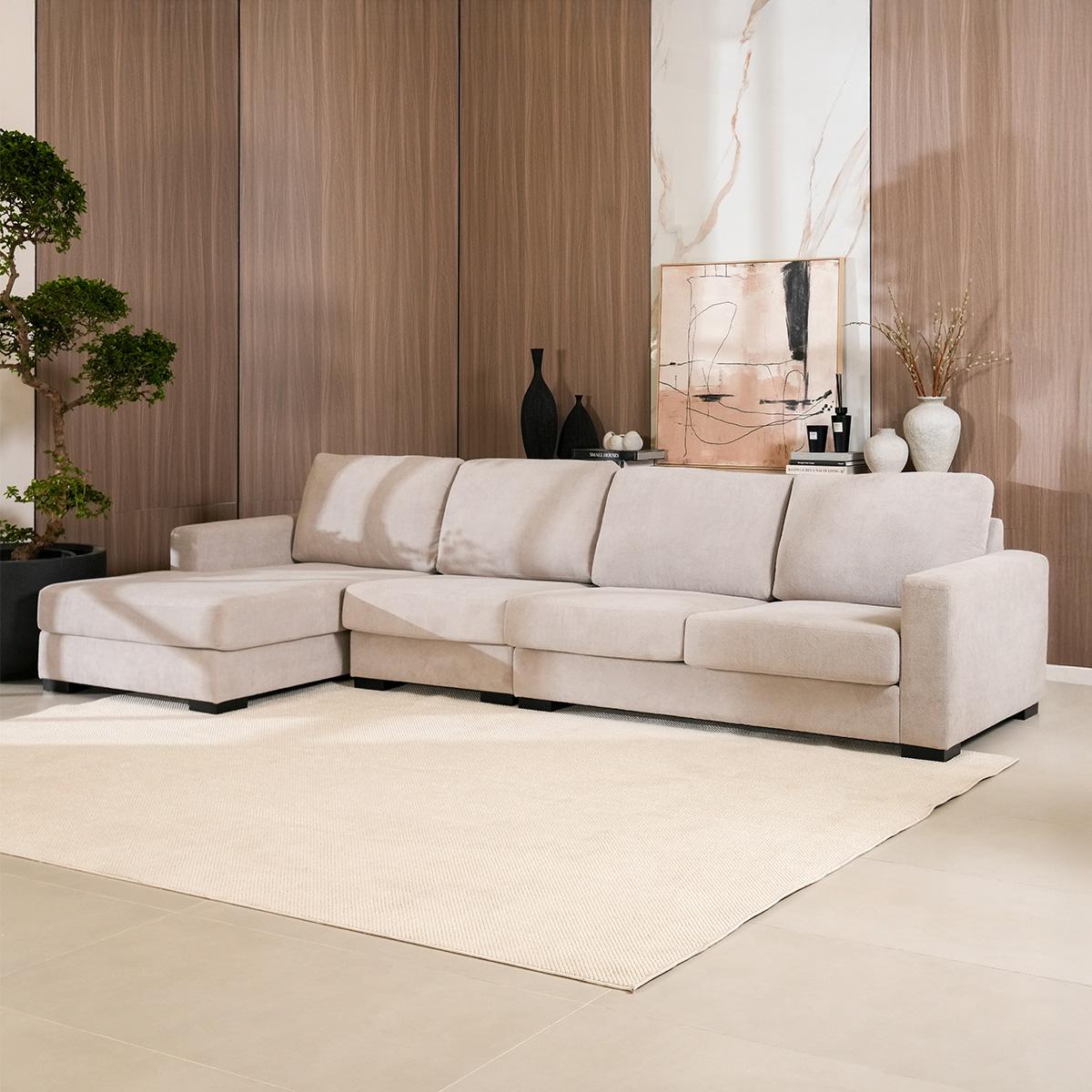 Miami 4-Seater Left Chaise Lounge Sofa Beige