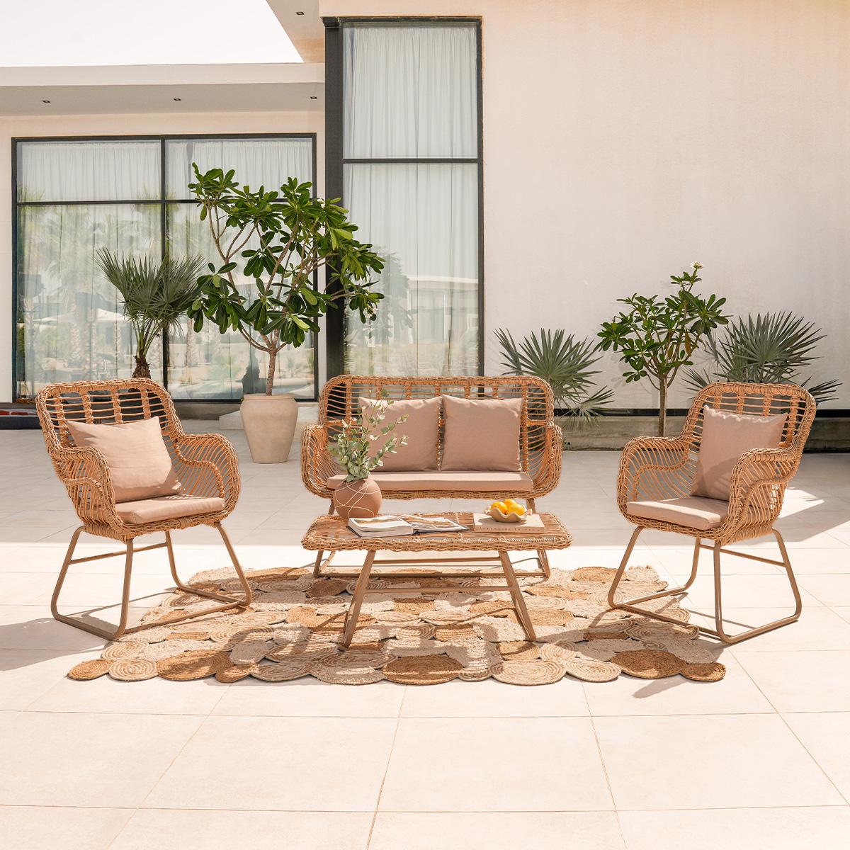 Orgu 2+1+1 Garden Sofa Set Taupe/Beige + Coffee Table