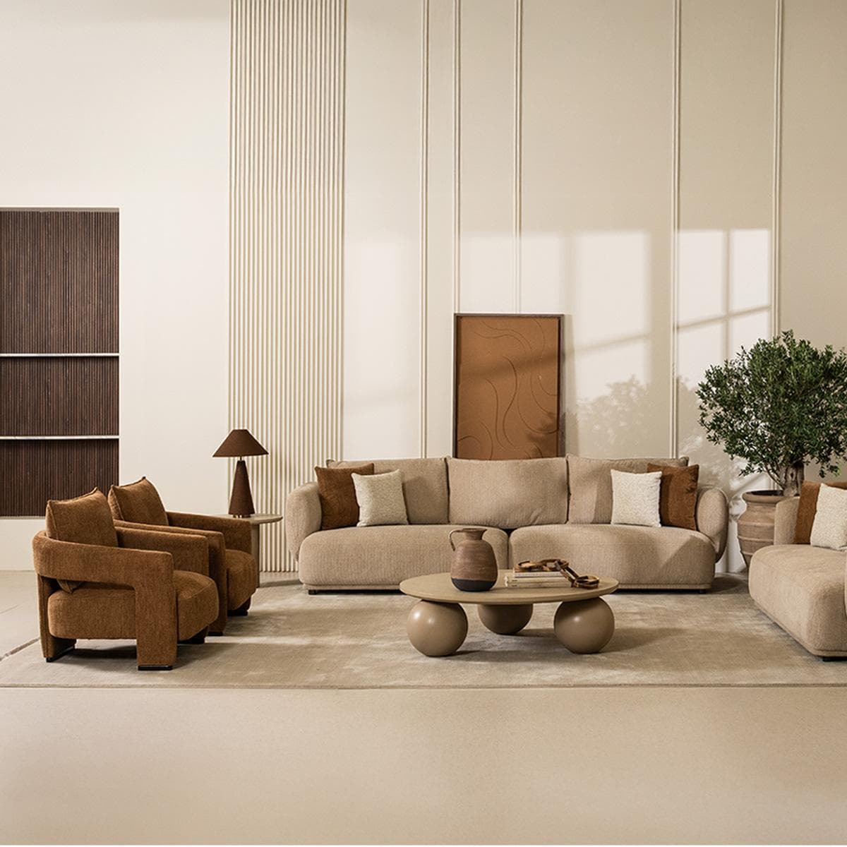 Cedar 4+3+1+1 Seater Sofa Set Light Brown