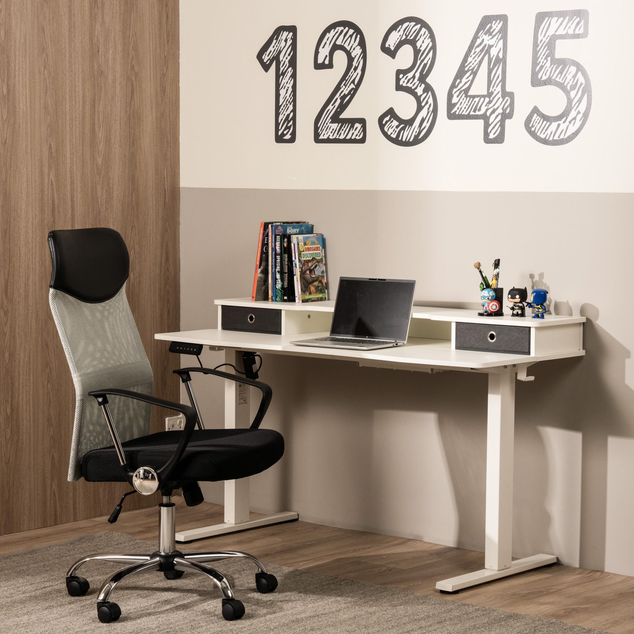 Bundle Joni Kids Study Desk Lift-Up White + Raya Chair Grey/Black
