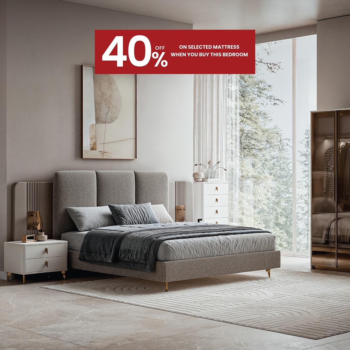 Alvito 180X200 Bedroom Set With Wardrobe Glass + Lamora Mattress